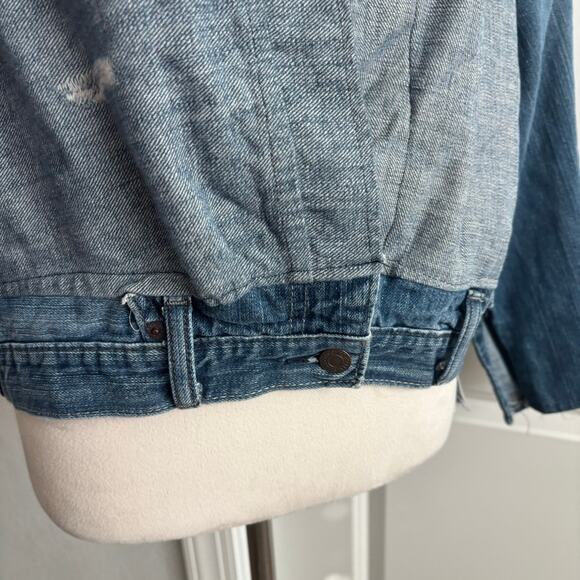 Levi's Custom Reworked Denim Jacket Upcycled Patchwork Jean Jacket Sz M Bomber - Picture 6 of 12